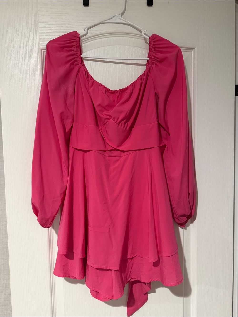 Bright Pink Long-Sleeve Peasant Romper